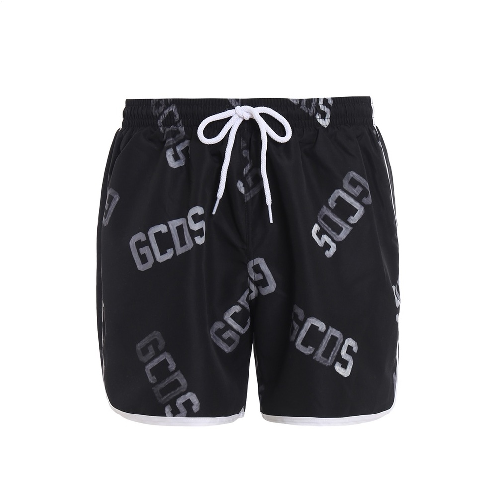 GCDS Black Logo Print Athletic Boxer Swim Shorts